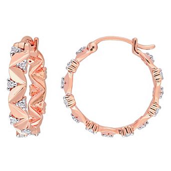 Stella Grace 18k Rose Gold Over Silver White Topaz Hoop Earrings