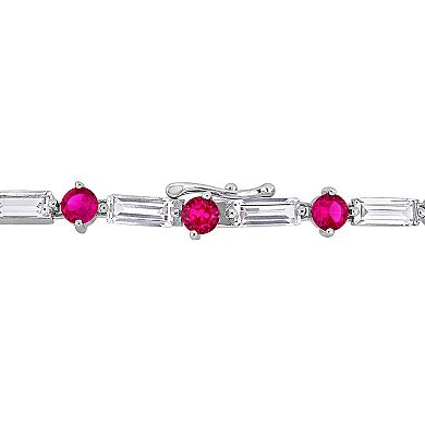 Stella Grace Sterling Silver Lab Created Ruby & Lab Created White Sapphire Tennis Bracelet