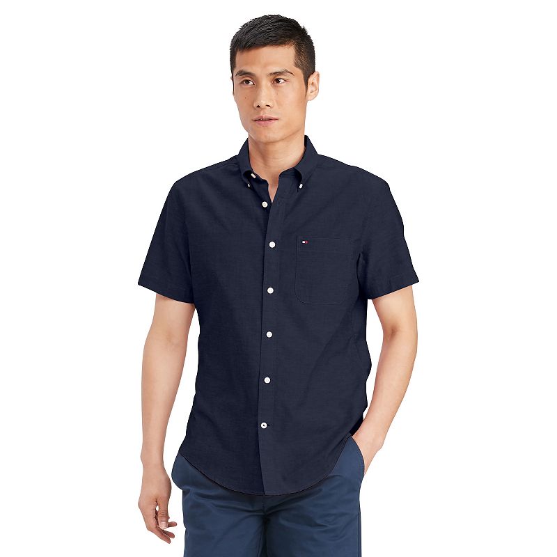 UPC 719220963346 product image for Men's Tommy Hilfiger Solid Custom-Fit Button-Down Shirt, Size: Small, Blue | upcitemdb.com