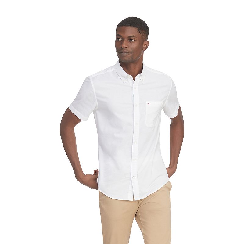 UPC 719220963308 product image for Men's Tommy Hilfiger Solid Custom-Fit Button-Down Shirt, Size: XL, White | upcitemdb.com