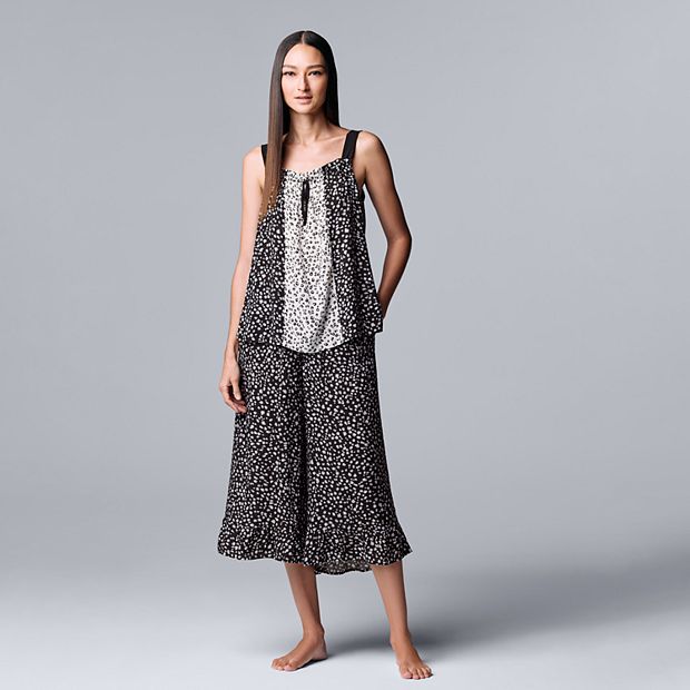 Women's Simply Vera Vera Wang Woven Pajama Tank and Pajama Culotte Capri Pajama  Pants Sleep Set