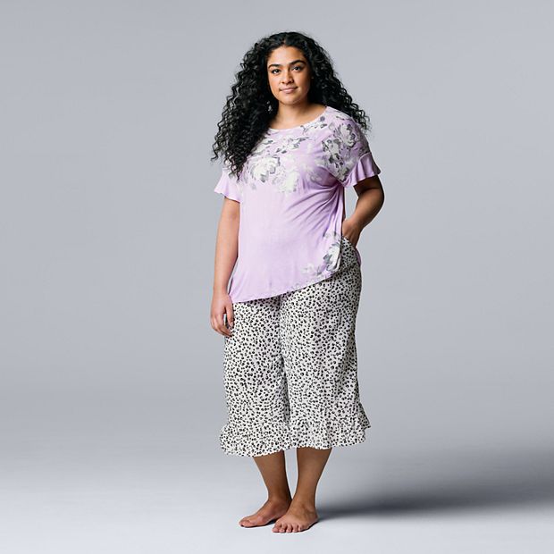 Plus Size Simply Vera Vera Wang Short Sleeve Pajama Top and Woven Culotte Capri  Pajama Pants