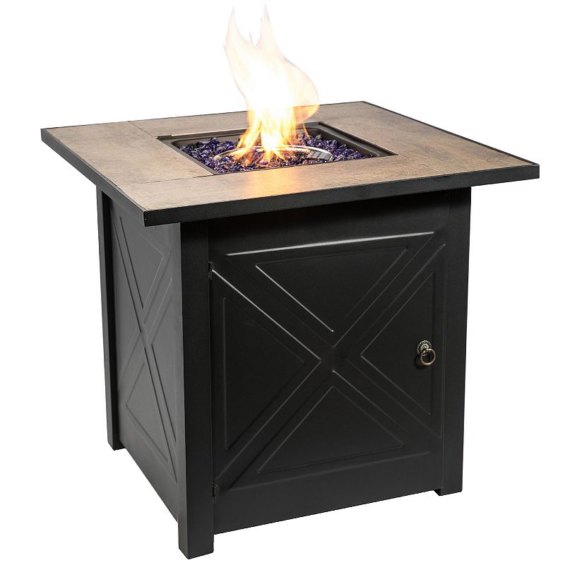 Teamson Home Outdoor Square Propane Fire Pit, Black