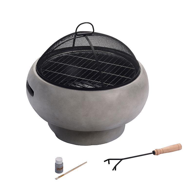 Teamson Home Outdoor Round Concrete Wood Burning Fire Pit, Grey