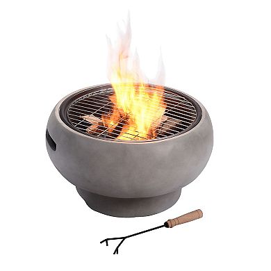 Teamson Home Outdoor Round Concrete Wood Burning Fire Pit