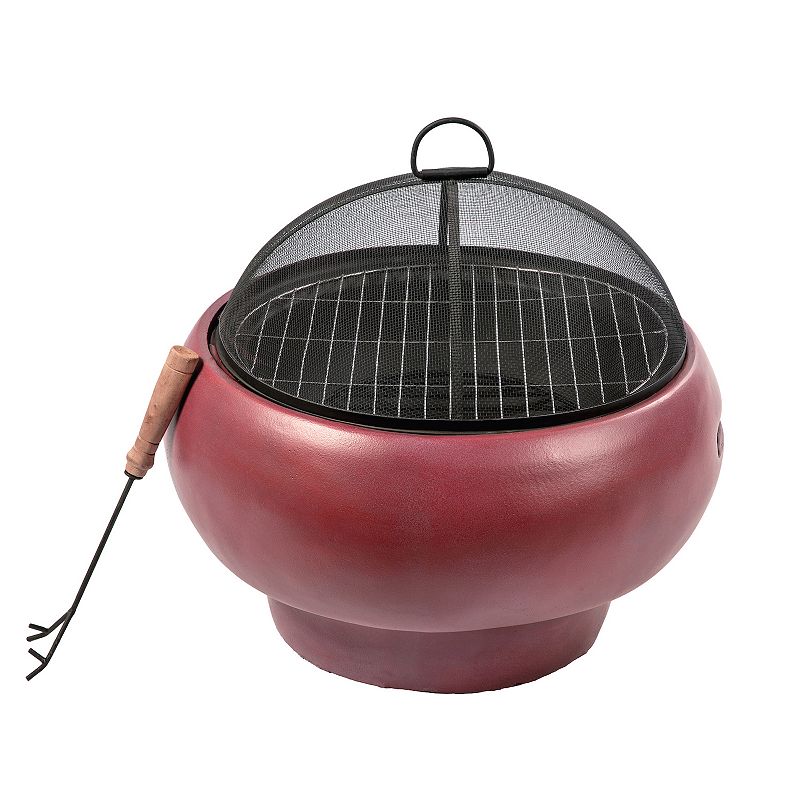 Teamson Home Outdoor Maroon Concrete Wood Burning Fire Pit, Red