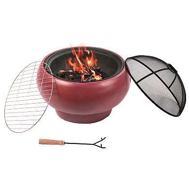 Teamson Home Outdoor Maroon Concrete Wood Burning Fire Pit