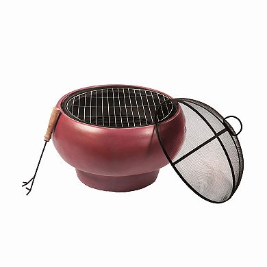 Teamson Home Outdoor Maroon Concrete Wood Burning Fire Pit