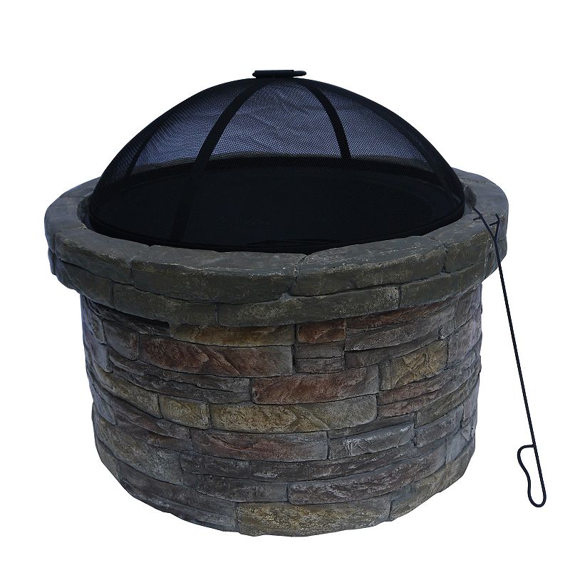 Teamson Home Outdoor Concrete Round Wood Burning Fire Pit, Black