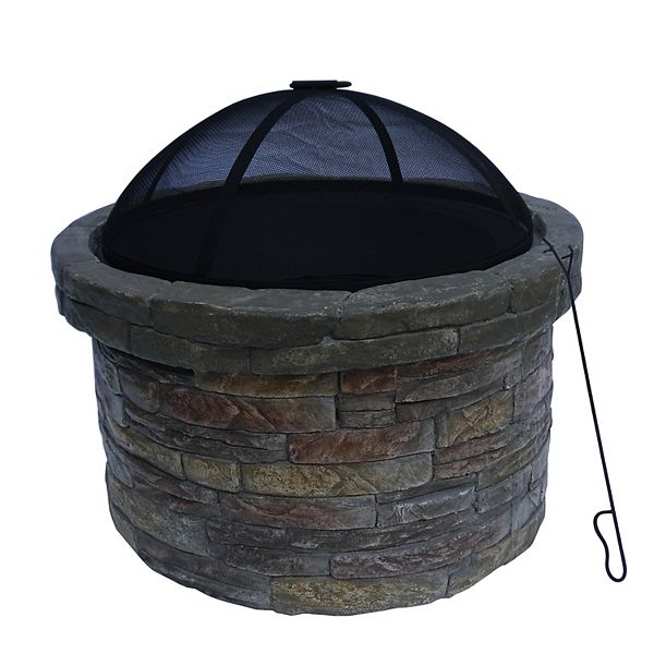 Teamson Home Outdoor Concrete Round, Degano Round Wood Burning Fire Pit
