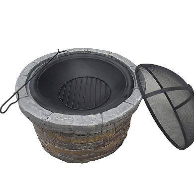 Teamson Home Outdoor Concrete Round Wood Burning Fire Pit