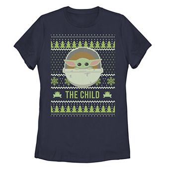 Junior's Star Wars The Mandalorian The Child Christmas Sweater Style Tee