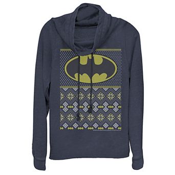 Juniors' DC Comics Batman Christmas Cowlneck Graphic Lightweight Long Sleeve