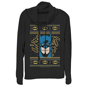 Juniors' Batman Pixel Portrait Cowlneck Sweatshirt