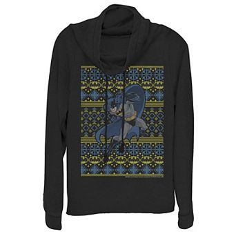 Juniors' Batman Action Pose Cowlneck Sweatshirt