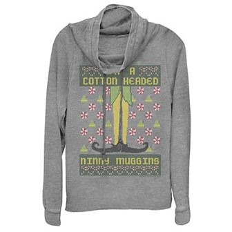 Juniors' Elf Buddy Cotton Headed Ninny Muggins Holiday Cowlneck Sweatshirt