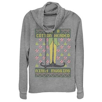Juniors' Elf Buddy Cotton Headed Ninny Muggins Holiday Cowlneck Sweatshirt