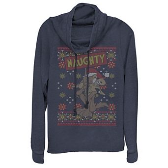 Juniors' Looney Tunes Christmas Wile E. Coyote Naughty Cowlneck Sweatshirt