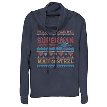 Juniors' DC Comics Superman Man Of Steel Christmas Cowlneck Graphic Lightweight Long Sleeve