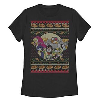 Juniors' DC Comics Teen Titans Go! Pizza Friends Ugly Sweater Style Tee