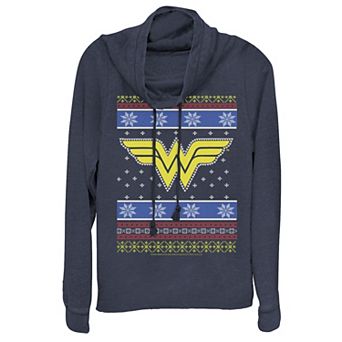 Juniors' DC Comics Wonder Woman Christmas Cowlneck Graphic Lightweight Long Sleeve