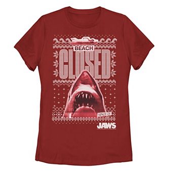Junior's Jaws Beach Is Closed Red Hue Portrait Tee