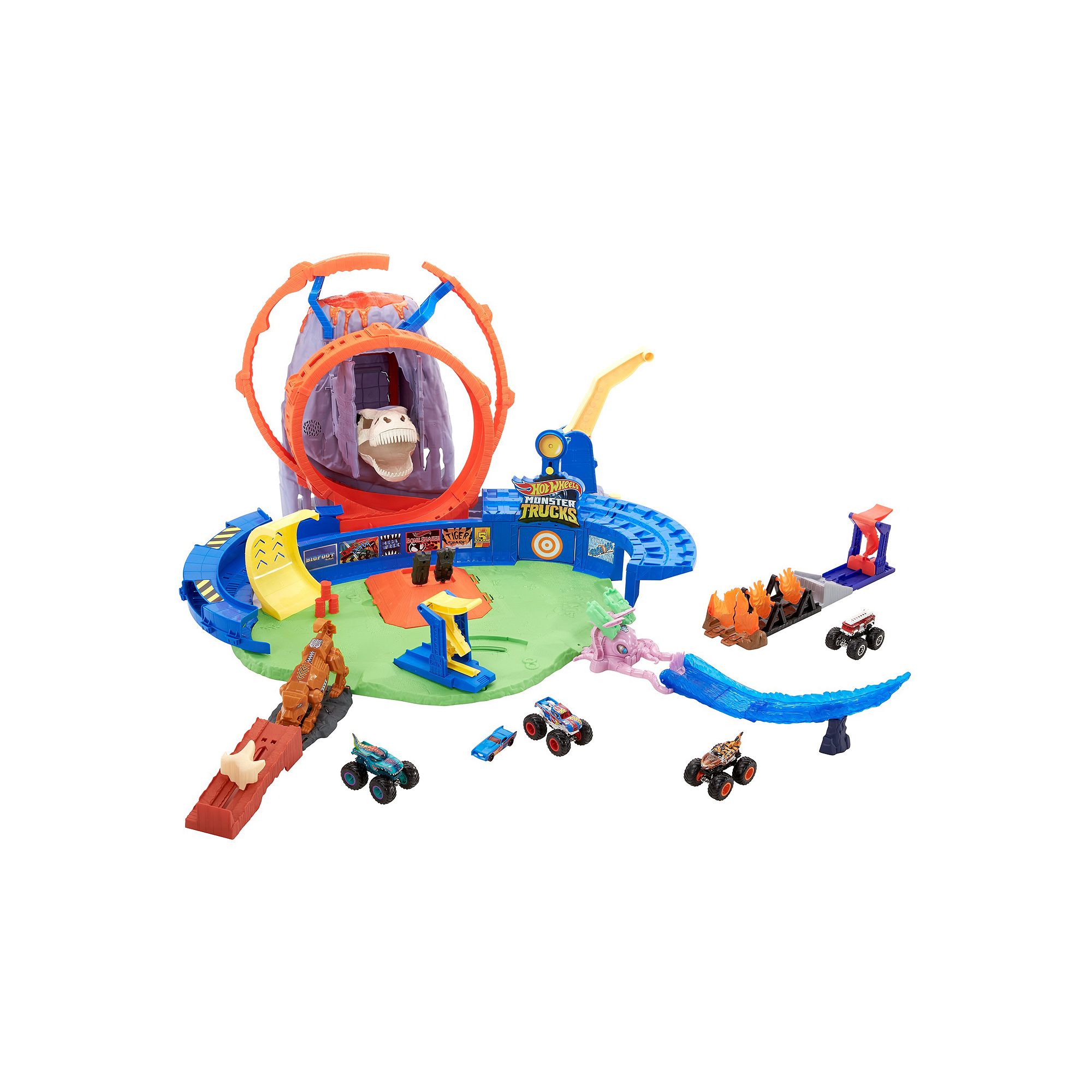 Hot Wheels Monster Trucks T. Rex Volcano Arena Track Playset, Multi