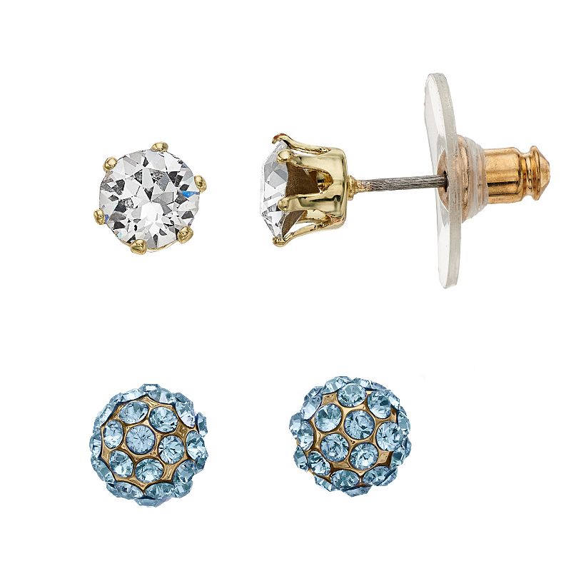 Brilliance Clear Crystal & Fireball Stud Duo Earring Set, Womens, Blue
