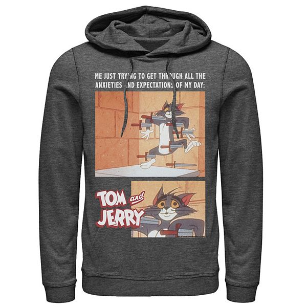 Juniors' Tom And Jerry Anxiety Meme Portrait Panels Tee