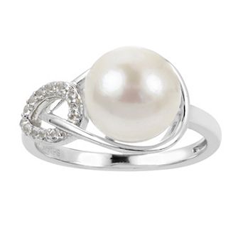 PearLustre by Imperial Freshwater Cultured Pearl & White Topaz Double Drop Ring