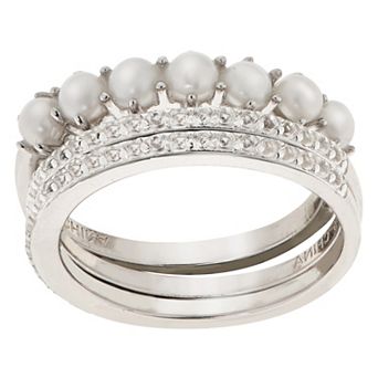 PearLustre by Imperial Freshwater Cultured Pearl & White Topaz Stackable Ring Set