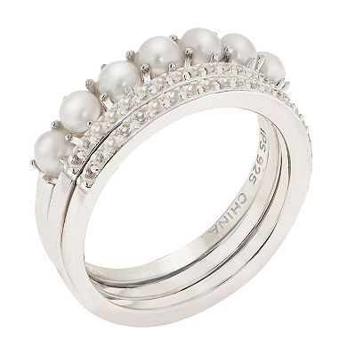 PearLustre by Imperial Freshwater Cultured Pearl & White Topaz Stackable Ring Set