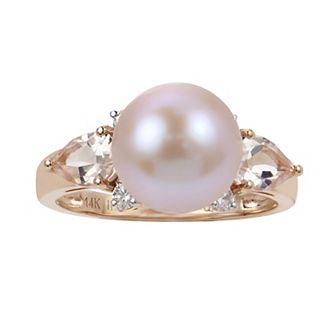 PearLustre by Imperial 14k Rose Gold Pink Freshwater Cultured Pearl & 1/8 Carat T.W. Diamond Ring