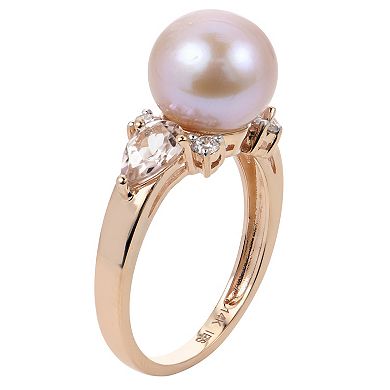 PearLustre by Imperial 14k Rose Gold Pink Freshwater Cultured Pearl & 1/8 Carat T.W. Diamond Ring