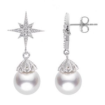 PearLustre by Imperial Freshwater Cultured Pearl & White Topaz Star Earrings
