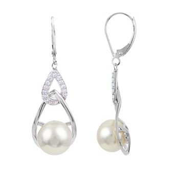 PearLustre by Imperial Freshwater Cultured Pearl & White Topaz Double Drop Earrings