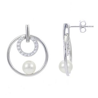 PearLustre by Imperial Freshwater Cultured Pearl & White Topaz Circle Earrings