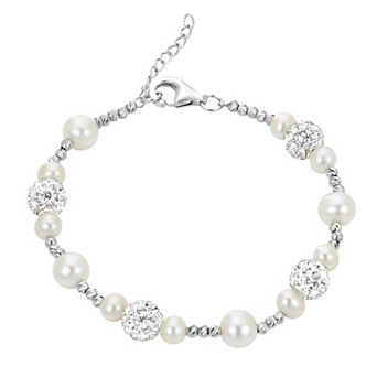 PearLustre by Imperial Sterling Silver Freshwater Cultured Pearl & Crystal Bead Bracelet