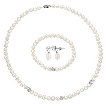PearLustre by Imperial Freshwater Cultured Pearl & Crystal Bead Necklace, Bracelet & Earring Set