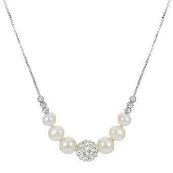 PearLustre by Imperial Sterling Silver Freshwater Cultured Pearl & Crystal Bead Necklace