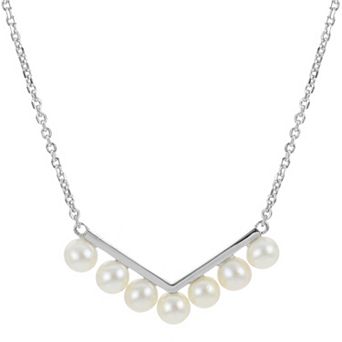 PearLustre by Imperial Sterling Silver Freshwater Cultured Pearl V-Shape Necklace