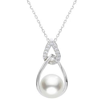 PearLustre by Imperial Freshwater Cultured Pearl & White Topaz Double Drop Pendant Necklace