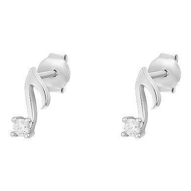 PRIMROSE Sterling Silver Music Note Cubic Zirconia Stud Earrings