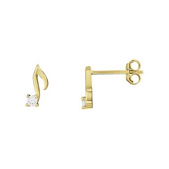 PRIMROSE Sterling Silver Music Note Cubic Zirconia Stud Earrings