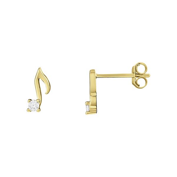 PRIMROSE Sterling Silver Music Note Cubic Zirconia Stud Earrings