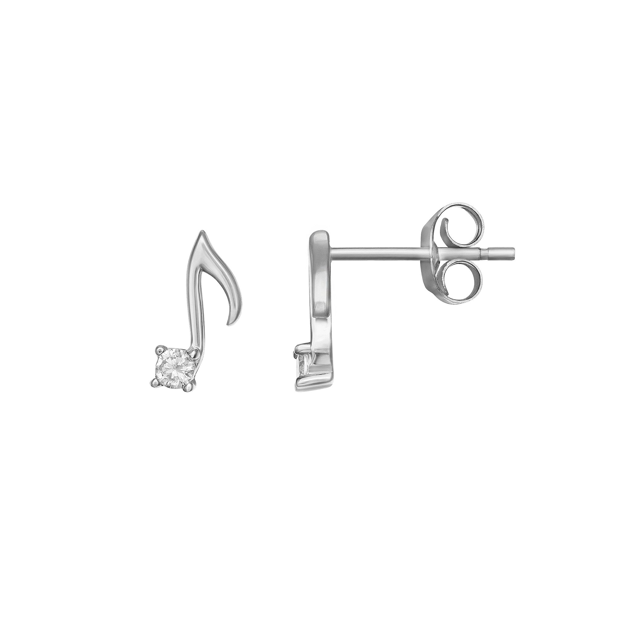 PRIMROSE Sterling Silver Music Note Cubic Zirconia Stud Earrings, Womens