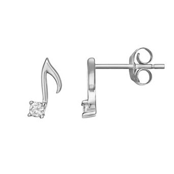 PRIMROSE Sterling Silver Music Note Cubic Zirconia Stud Earrings
