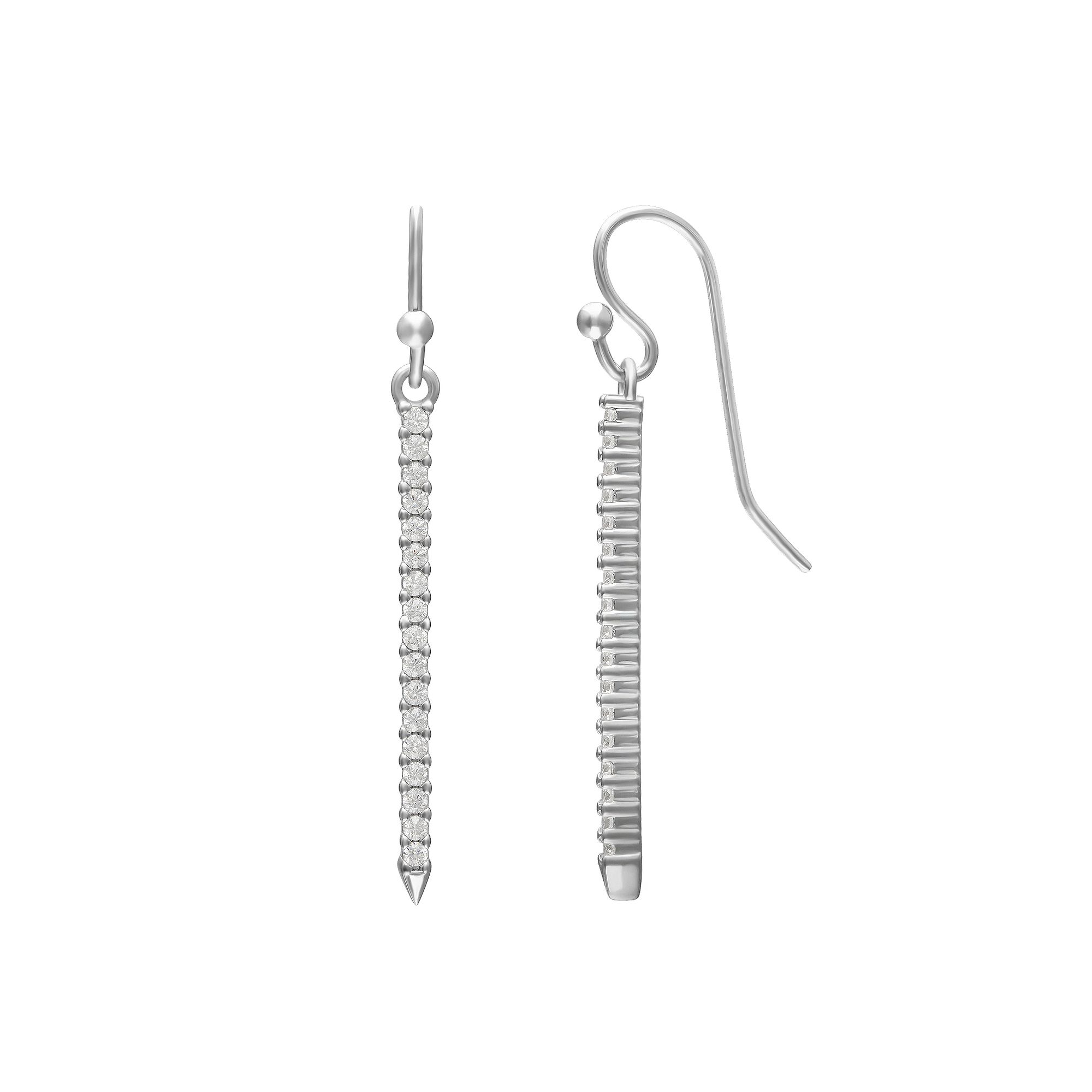 PRIMROSE Sterling Silver Pave Cubic Zirconia Stick Drop Earrings, Womens
