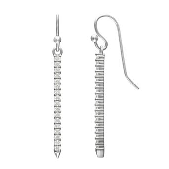 PRIMROSE Sterling Silver Pave Cubic Zirconia Stick Drop Earrings