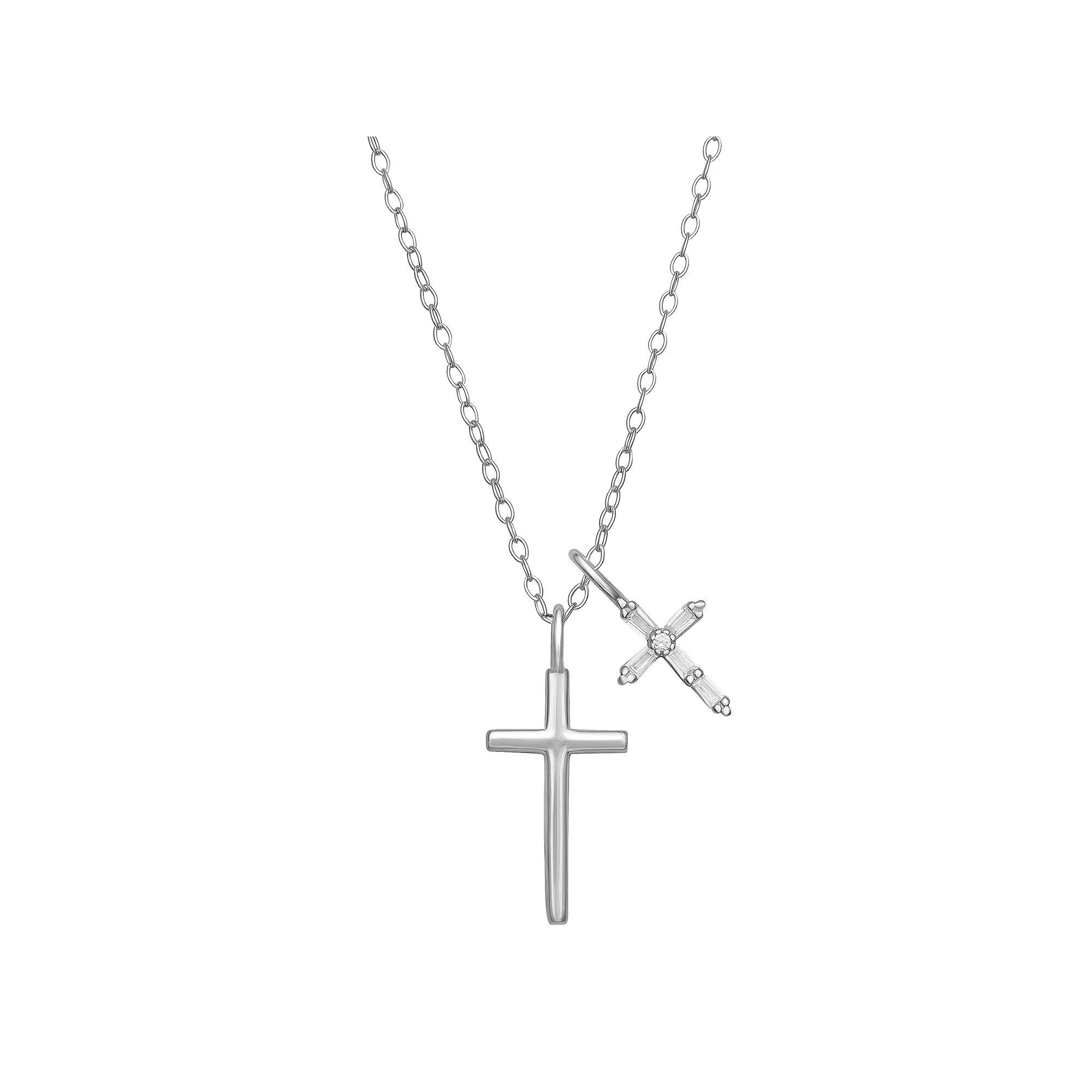 PRIMROSE Sterling Silver Cubic Zirconia Multi Cross Pendant Necklace, Wome